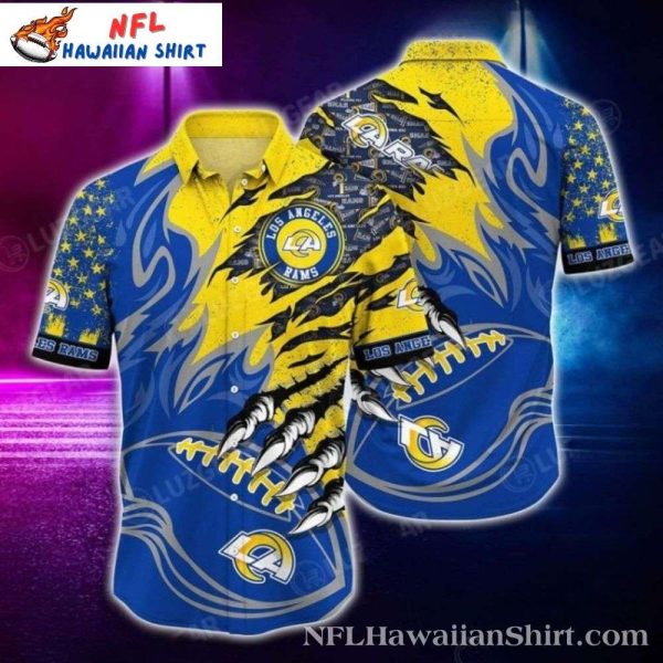 Electric Play LA Rams Hawaiian Shirt – Vivid Yellow Blue Wave Design