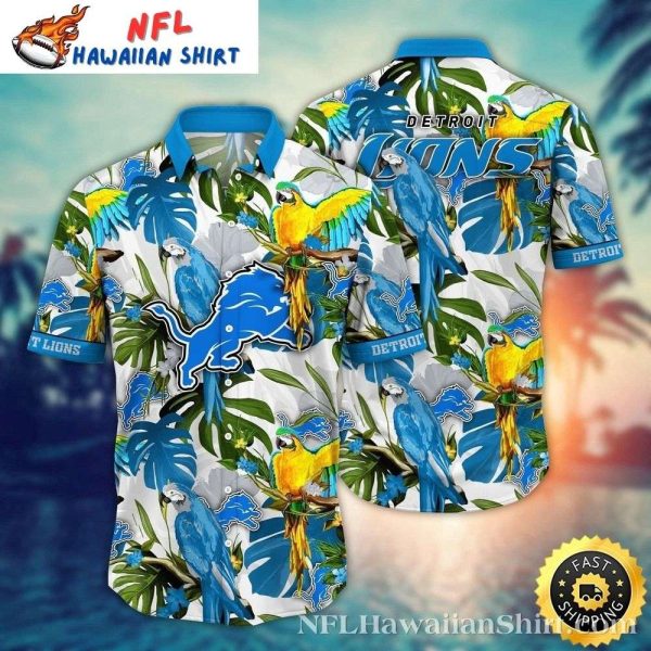 Exotic Parrot And Palm Detroit Lions Hawaiian Shirt