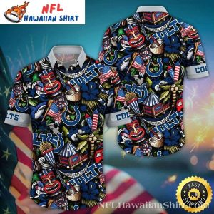 Festive Tiki And Firework – Indianapolis Colts Hawaiian Shirt With Patriotic Flair