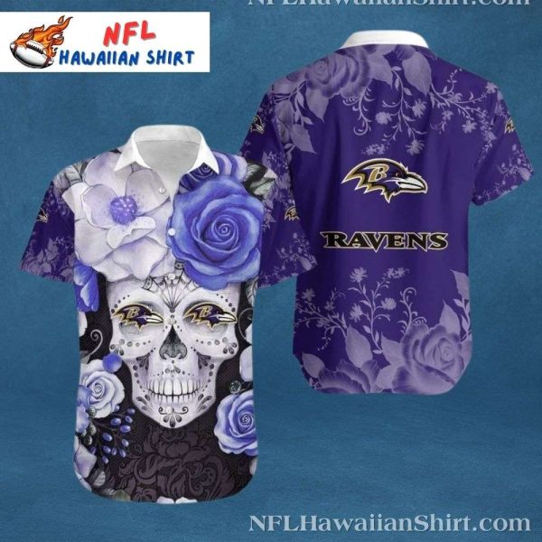 Floral Skull Elegance – Ravens Themed Hawaiian Shirt