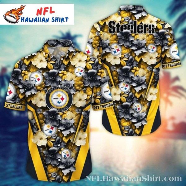 Floral Steel – Elegant Black And Gold Pittsburgh Steelers Hawaiian Shirt