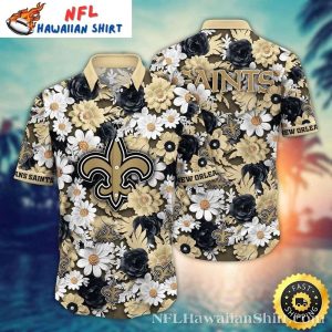 Gold And Black Floral New Orleans Saints Hawaiian Shirt