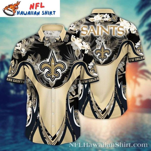Golden Florals And New Orleans Saints Crest Hawaiian Shirt