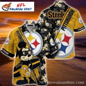 Golden Gridiron Glow – Pittsburgh Steelers Cartoon Character Mickey Aloha Shirt