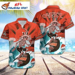Grateful Dead Cleveland Browns Hawaiian Shirt – Surfing Skeleton Graphic