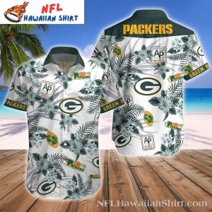 Green Bay Packers Island Flair Tropical Leaves White Hawaiian Shirt