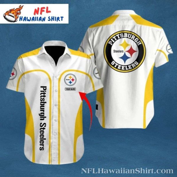 Gridiron Glory White And Gold Stripe Steelers Custom Hawaiian Shirt