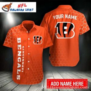Gridiron Sunset – Bengals Aloha Shirt With Hexagonal Pattern And Bold Typography