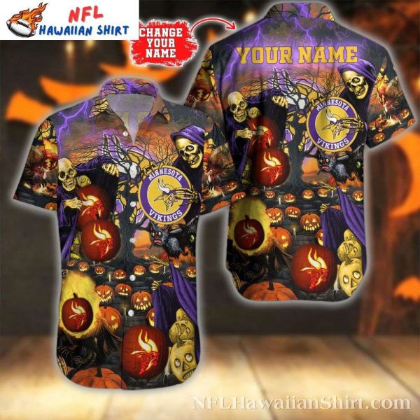 Halloween Night Vikings Spooky Pumpkin Hawaiian Shirt