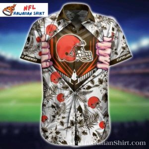 Huddle Up Cleveland Browns Hawaiian Shirt – Monochrome Floral Play