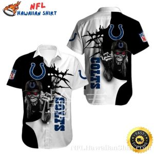 Indianapolis Colts Monochrome Hawaiian Shirt With Skull Graphics