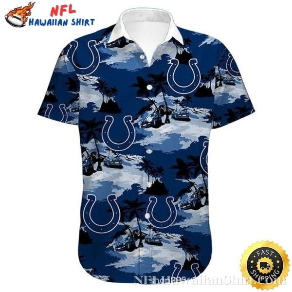 Indianapolis Colts Navy Blue Hawaiian Shirt With Palm Trees And Helmets