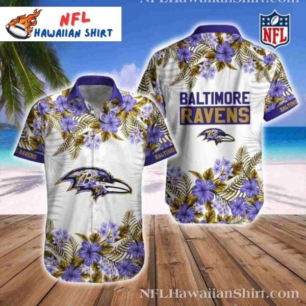 Island Escape – Ravens Hawaiian Shirt With White Floral Patterns And Team Spirit