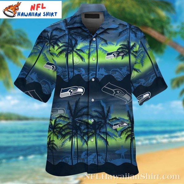 Island Interception – Seahawks Blue Fade Palm Hawaiian Shirt