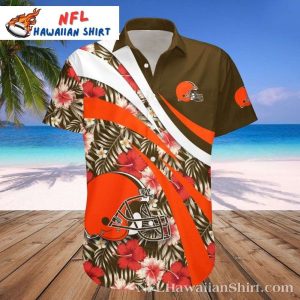 Island Rush Browns Hawaiian Shirt – Hibiscus And Stripe Fusion