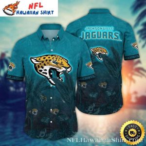 Jacksonville Jaguars Jungle Shadows – Teal Tropical Leaves Aloha Shirt