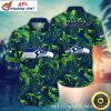 Island Interception – Seahawks Blue Fade Palm Hawaiian Shirt