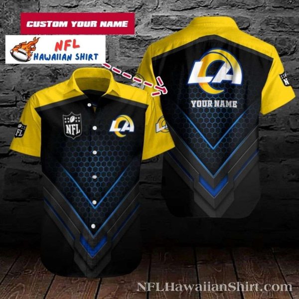 LA Rams Hawaiian Button-Up – Sleek Black Yellow Custom Name Design