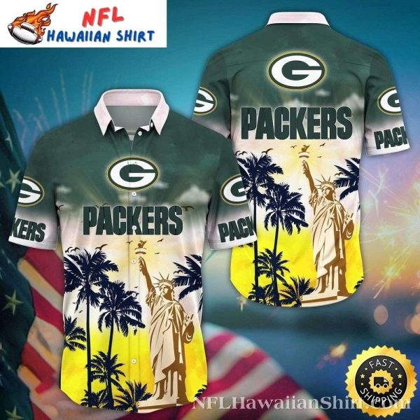 Liberty Palm – Green Bay Packers Statue Of Freedom Hawaiian Shirt