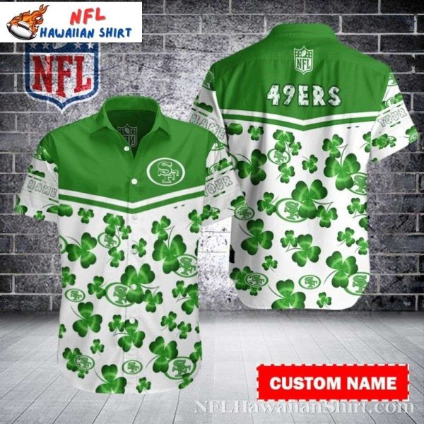 Luck Of The Niners Green Clover Custom Name Hawaiian Shirt