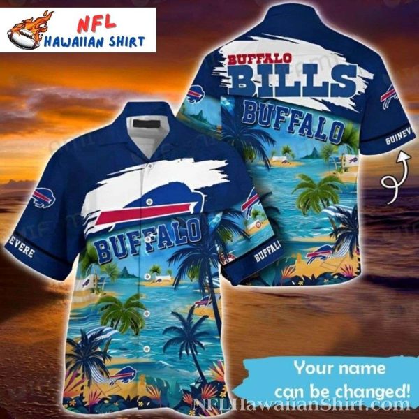 Men’s Buffalo Bills Blue Tropical Island With Palms Hawaiian Shirt