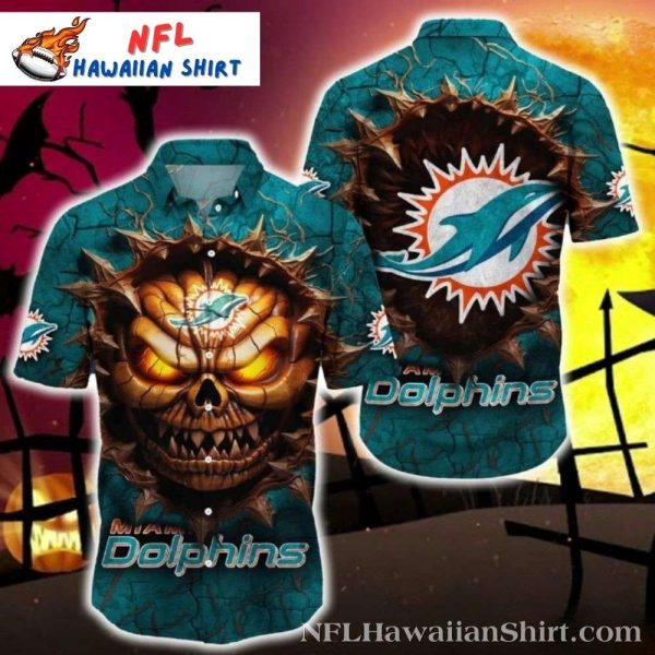 Men’s Miami Dolphins Halloween Angry Skull Hawaiian Shirt