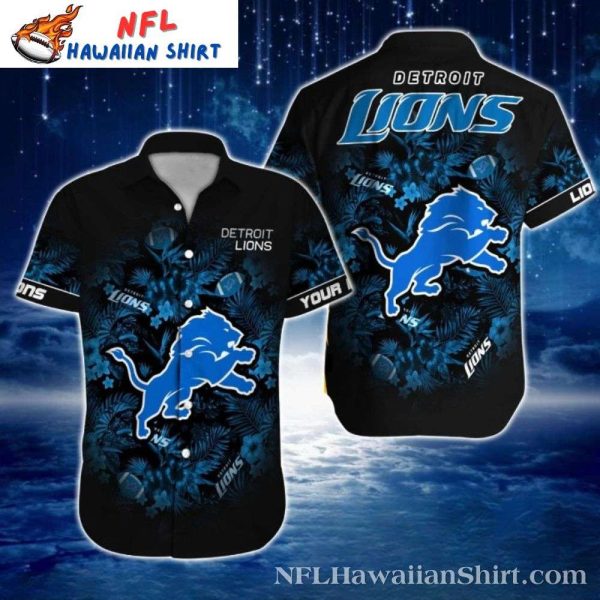 Men’s Tropical Lions Night Hawaiian Shirt With Detroit Lions Emblem