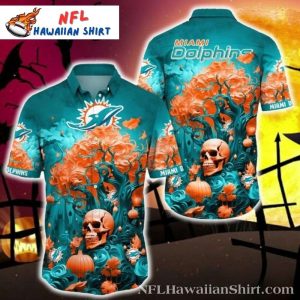 Miami Dolphins Logo Print Hawaiian Shirt – Halloween Skull Graphic Edition