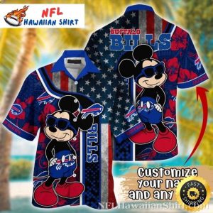 Mickey Graphic US Flag – Customizable Cartoon-Themed Buffalo Bills Hawaiian Shirt