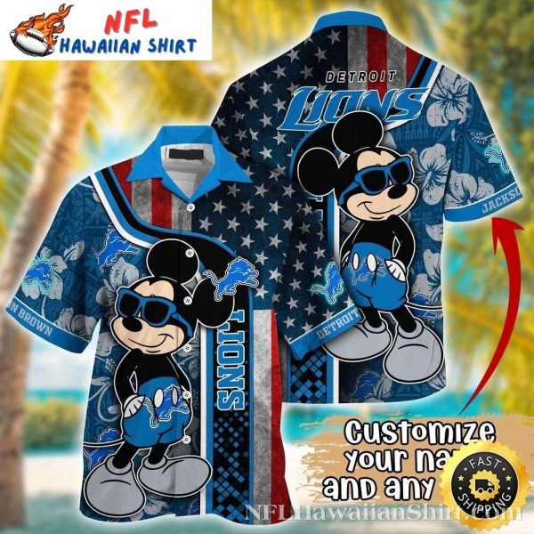 Mickey Mouse American Flag Customized Detroit Lions Tropical Hawaiian Shirt