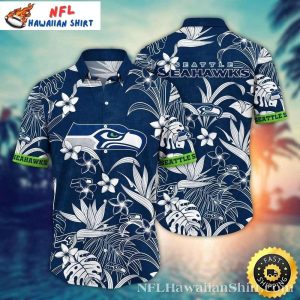 Midnight Navy Floral Emblem Seattle Seahawks Hawaiian Shirt