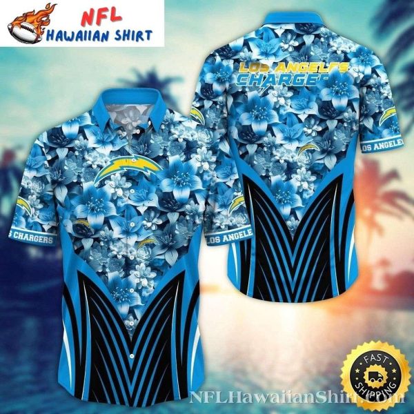 Monochrome Blossoms And Bold Stripes Los Angeles Chargers Tropical Hawaiian Shirt