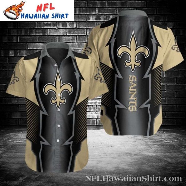 Monochrome Fleur-de-Brilliance NFL Saints Hawaiian Shirt With Gold Accents