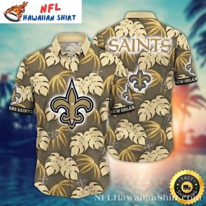Monstera Leaf Gold New Orleans Saints Hawaiian Shirt