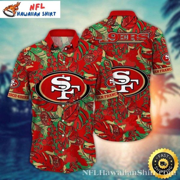 NFL 49ers Exotic Foliage And Helmet Hawaiian Aloha Shirt