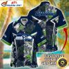 Midnight Navy Floral Emblem Seattle Seahawks Hawaiian Shirt