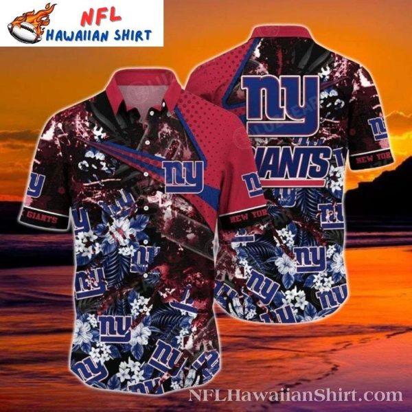 NY Giants Crimson Splash And Floral Emblem Aloha Shirt