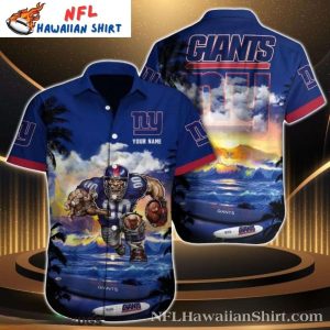 NY Giants Sunrise And Football Player Custom Name Hawaiian Shirt