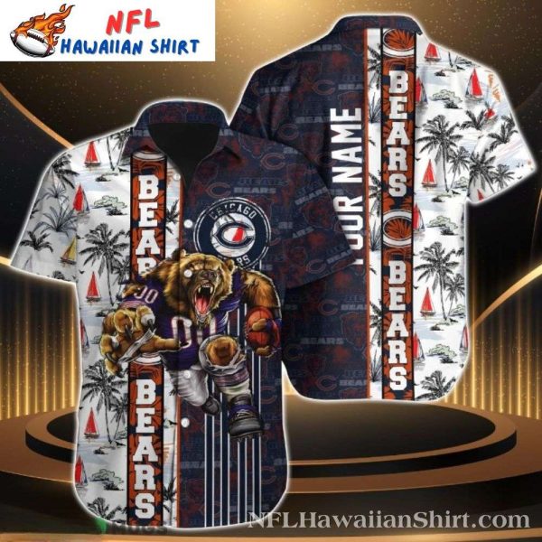 Nautical Navy Chicago Bears Hawaiian Shirt With Side Stripe Detail