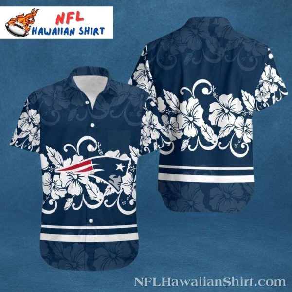 New England Patriots Navy Floral Crest Hawaiian Shirt