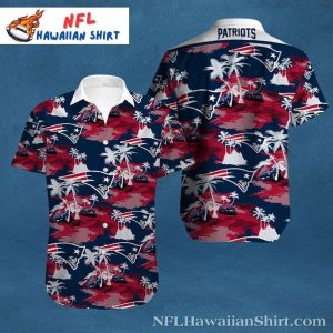 New England Patriots Red, White And Palm Sunset Hawaiian Shirt