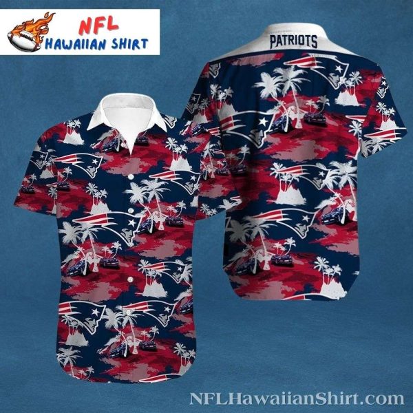 New England Patriots Red, White And Palm Sunset Hawaiian Shirt