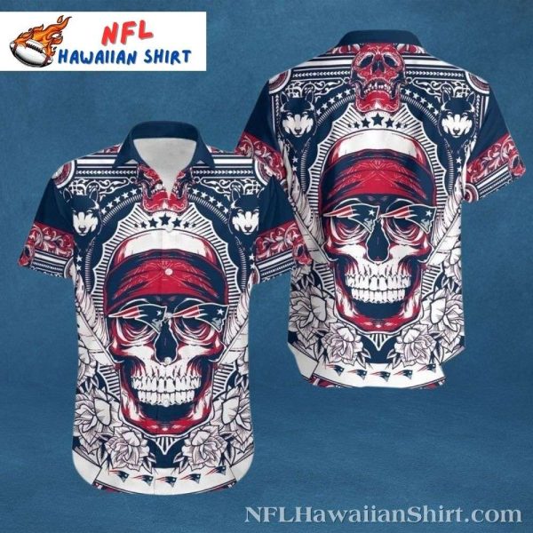 New England Patriots Skull Floral Hawaiian Shirt – Bold Red, White And Blue Imagery