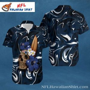 New England Patriots Surf And Skull Hawaiian Shirt – Wave Patterns Floral Motifs