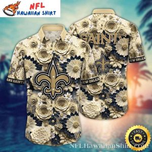 New Orleans Saints Floral Emblem Beige Hawaiian Shirt