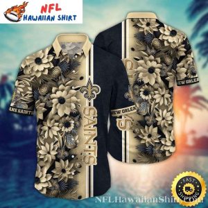 New Orleans Saints Monochromatic Floral Hawaiian Shirt Mens