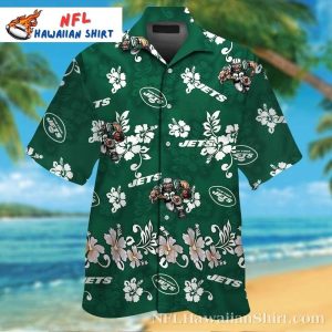 New York Jets Logo Print Hawaiian Shirt – Hibiscus Floral Design With Team Mascot