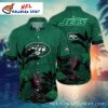 NY Jets Tropical Forest Motif Car Traveling Hawaiian Shirt – Vibrant Team Logo Aloha Shirt