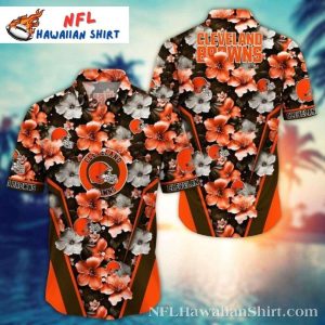 Orange Hibiscus Cleveland Browns Game Hawaiian Shirt