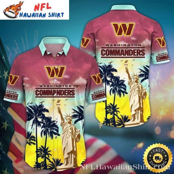 Palm Sunset – Commanders Statue Of Liberty Tropical Hawaiian Shirt